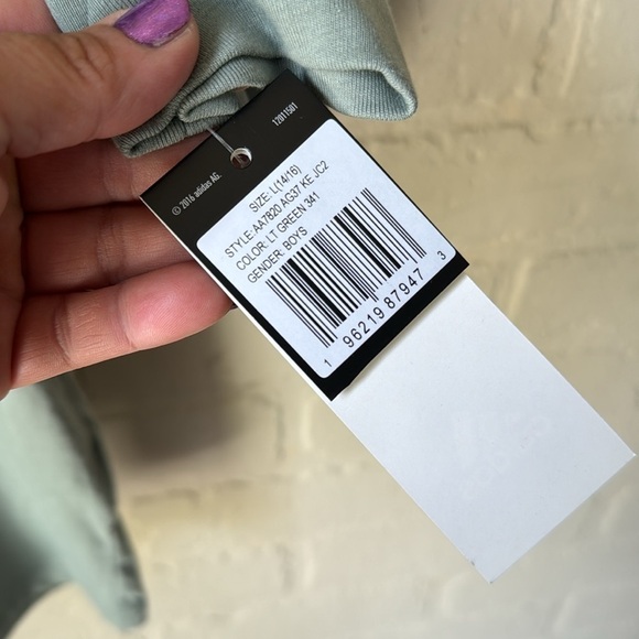 Adidas shirt long sleeve boys large light sage green drip logo 14/16 young mens - Picture 4 of 6